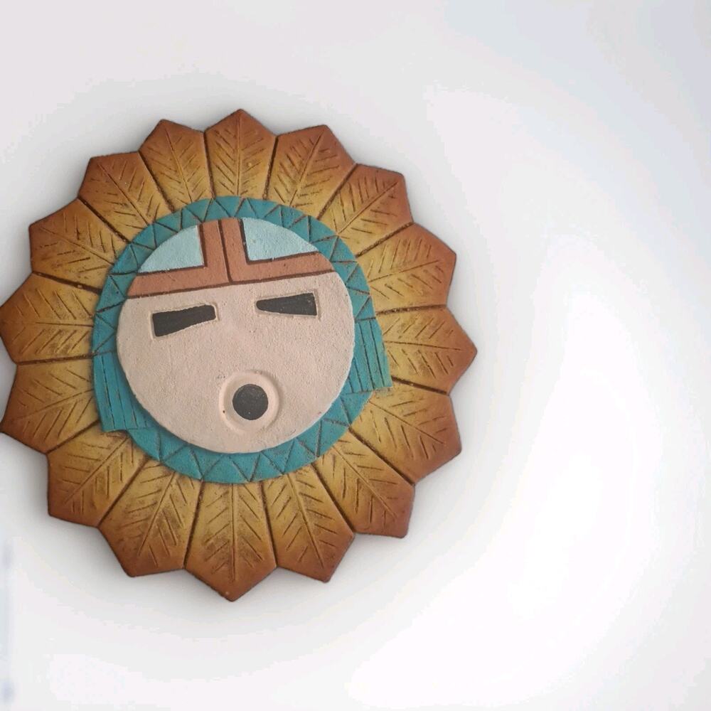 Vintage Southwestern Hopi Sunface Wall hanging Bosque, NM Art Signed 9x9